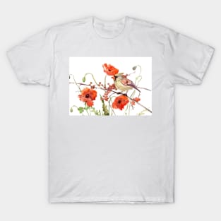 Cardinal and Poppy Flowers T-Shirt